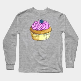 Cake with butter cream and blueberry on top Long Sleeve T-Shirt